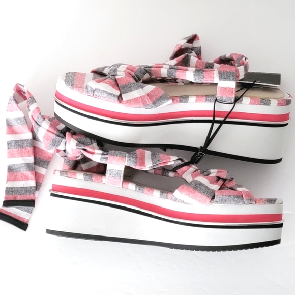 Zara Abierto Tac Tie Strap Platform Sandals. - Picture 9 of 11